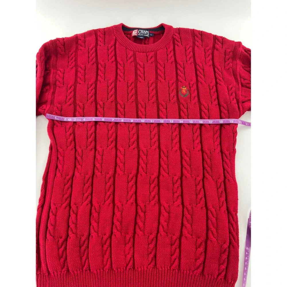 Vintage Chaps Ralph Lauren Mens Cable Knit Cotton Crewneck Sweater Crest Logo L